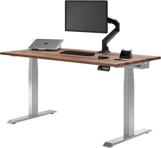 Desky Dual Hardwood Sit Stand Desk - Electric Standing Desk - Dual Motor,3 Stage Adjustable Height Desk - Solid Wood Whole-Piece Top - Standing Desk with Cable Management