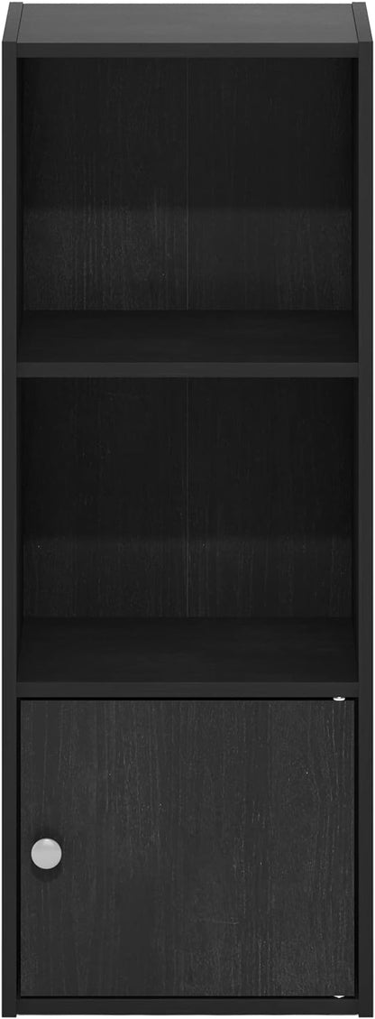 Furinno LUDER Book Shelf, 3-Tier Modern Bookshelf, Bookcase with 1 Door Storage Cabinet, 9.3 x 12 x 31.5, for Organization and Storage, for Living Room, Bedroom, Home Office, Blackwood