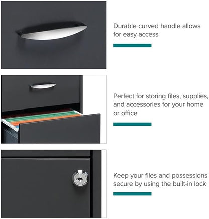 Scranton & Co 3-Drawer Metal Filing Cabinet, 27.32" H x 14.25" W x 18.00" D, Charcoal Finish, Lockable Lateral File Cabinet for Home or Office Organization, Letter Size Hanging File Storage