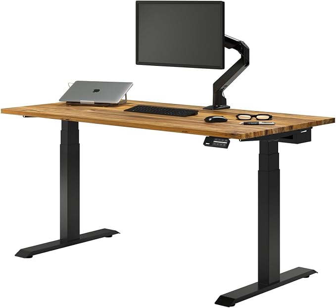 Desky Dual Hardwood Sit Stand Desk - Electric Standing Desk - Dual Motor,3 Stage Adjustable Height Desk - Solid Wood Whole-Piece Top - Standing Desk with Cable Management