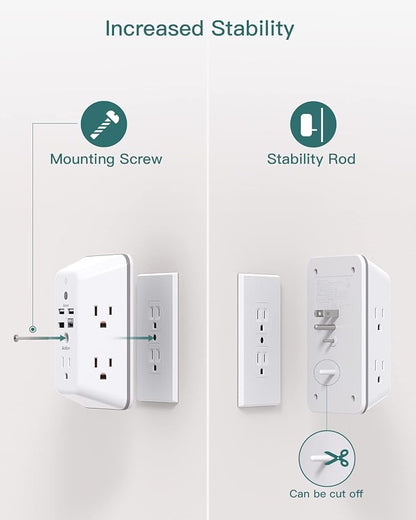 Addtam Surge Protector Outlet Extender, Plug Extension Outlet with Night Light, 5-Outlet Splitter and 4 USB Ports(1 USB C), Multi Plug Wall Outlet for Home Office Dorm Room Essentials