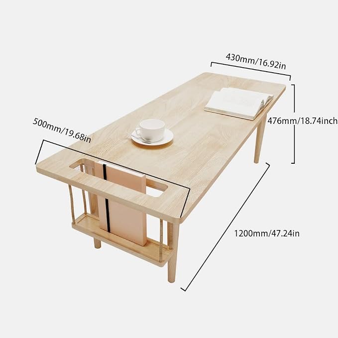WoodShine Mid Century Modern Mini-Swing Coffee/Tea Table, Natural, 47.25" | Height: 18.74",Solid Wood,Wax Oil Coating, Desk, Unique Shape with Storage, Simple installation