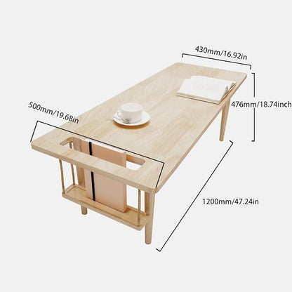 WoodShine Mid Century Modern Mini-Swing Coffee/Tea Table, Natural, 47.25" | Height: 18.74",Solid Wood,Wax Oil Coating, Desk, Unique Shape with Storage, Simple installation