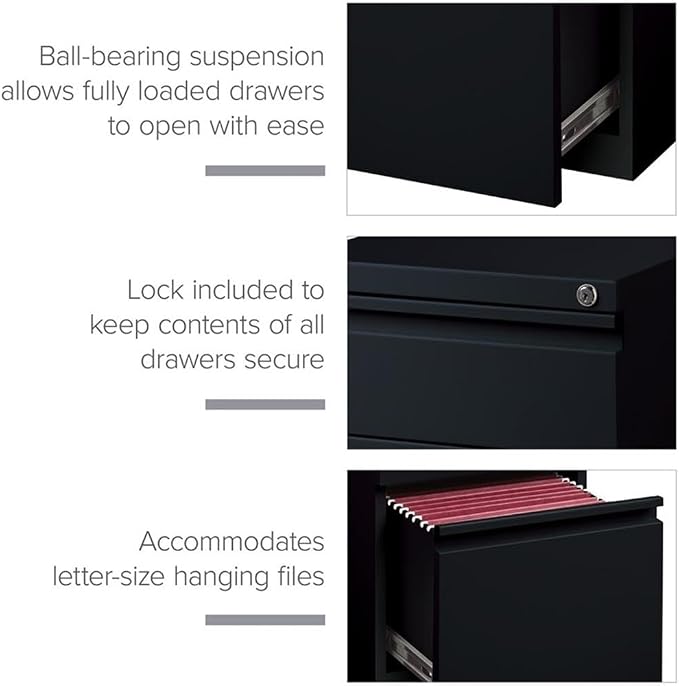 Hirsh 15" W 3 Drawer Desk Pedestal, Black, Letter 18575-1 Each