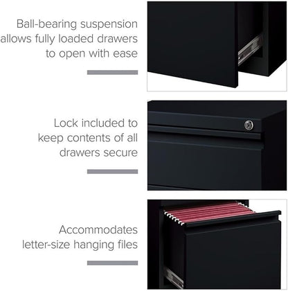 Hirsh 15" W 3 Drawer Desk Pedestal, Black, Letter 18575-1 Each