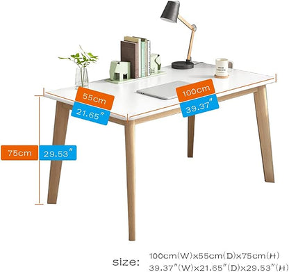 IOTXY Simple Wooden Writing Desk - Modern Minimalist Style PC Laptop Computer Workbench with Solid Wood Legs, 39" W Home Office Work Table for TV Stand Music Video Live Broadcast Workstation, White