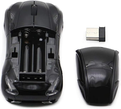 Ai5G Race Car Mouse Wireless Sports Car Shaped Mouse 2.4GHz LED Light Shining Surface Decoration Desktop Laptop Computer Mice Optical (Black)
