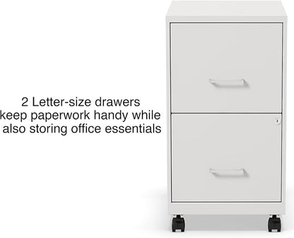 STAPLES Mobile Pedestal File Cabinet with Wheels, 2-Drawer, Letter/Legal Compatible, Locking, White