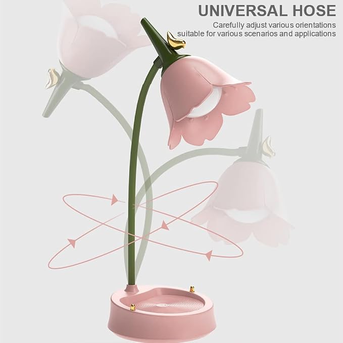 MAGICKK Flower LED Desk Lamp Cordless Table Light Adjustable Gooseneck Dimmable Touch Rechargeable Battery Student Bedroom Room Lighting Table Light House Decor (Pink)