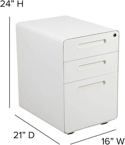 Flash Furniture Wren Ergonomic 3-Drawer Mobile Locking Filing Cabinet with Anti-Tilt Mechanism and Hanging Drawer for Legal & Letter Files, White