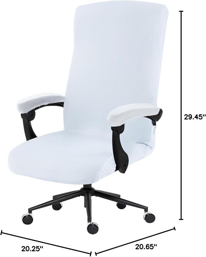 Stretch Computer Office Chair Cover with Armrest Covers Durable Zipper Universal Washable Removable Spandex Rotating Boss Chair Slipcovers Anti-dust Soft Desk Chair Seat Protector, White