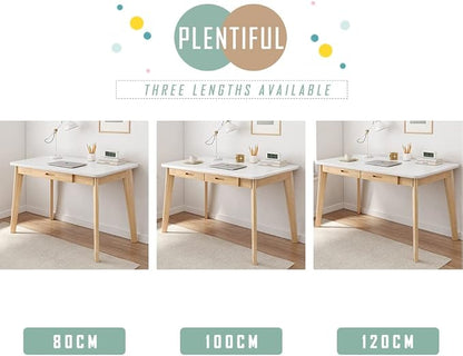 IOTXY Solid Wood Writing Desk - Home Office Workbench Desk with Drawer, 31.5" Width Laptop Computer Work Study Table in White