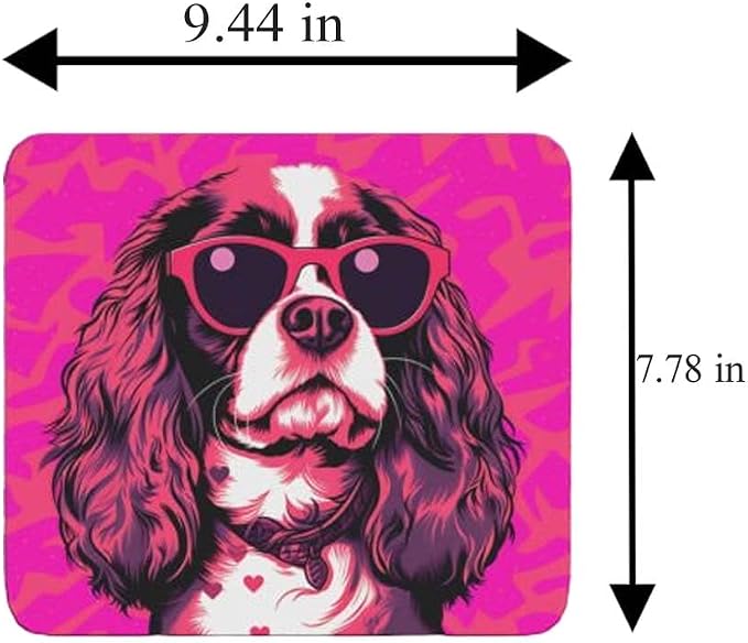 Pink Mousepad Glamour Dog Charles Spaniel Mouse Pad for Home Office Gaming Working Desk Computer Desktop Accessories Non-Slip Rubber Mousepad for Dog Lovers