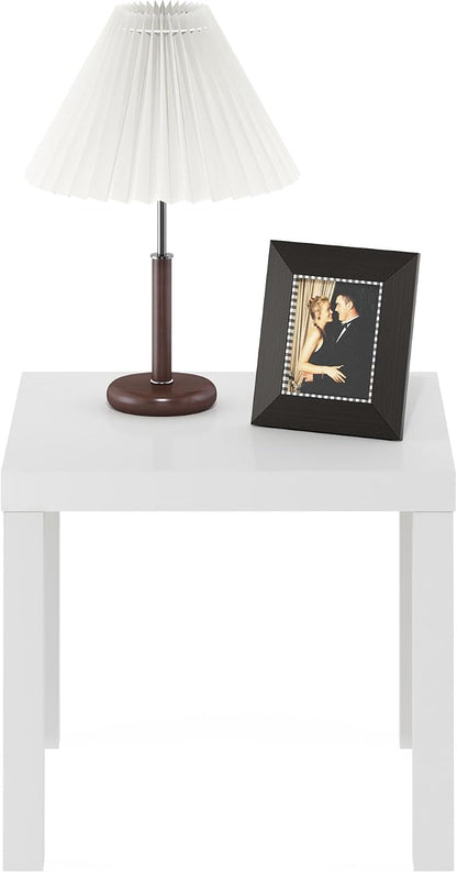Furinno CLASSIC Side Table, Square Modern End Table with 1.8" Triple Thick Tabletop, Simple Night Stand, Bedside Table, Toolless Assembly, for Living Room, Bedroom, White