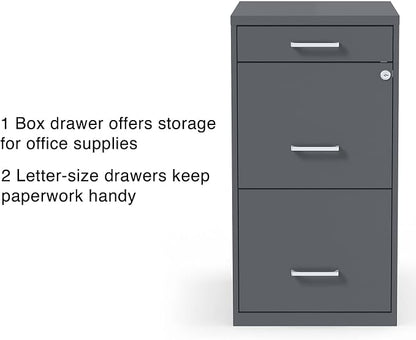 Staples 3-Drawer Vertical File Cabinet, Letter Size Documents, Lockable & Mobile, 18.9" D x 14.3" W x 26.8" H, Charcoal