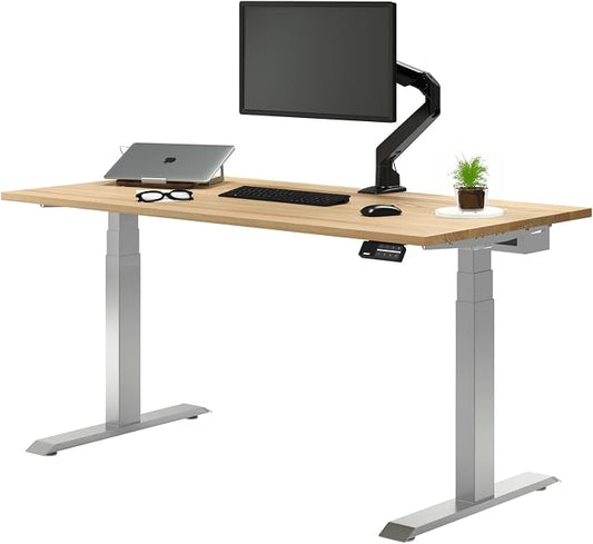 Desky Dual Hardwood Sit Stand Desk - Electric Standing Desk - Dual Motor,3 Stage Adjustable Height Desk - Solid Wood Whole-Piece Top - Standing Desk with Cable Management