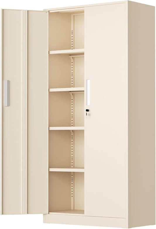 INTERGREAT Tall Metal Storage Cabinet, 72" Locking Steel Cabinet with Door and Shelves, Utility Cabinets for Home Office, Garage, (Gray)
