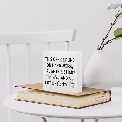 mmiishe Motivational Gifts for Women Funny Office Decorations for Work | Desk Decor for Coworkers Leader Women Cubicle Accessories for Office Meeting Rooms Wooden Box Sign for Birthday 5 x 5 Inches