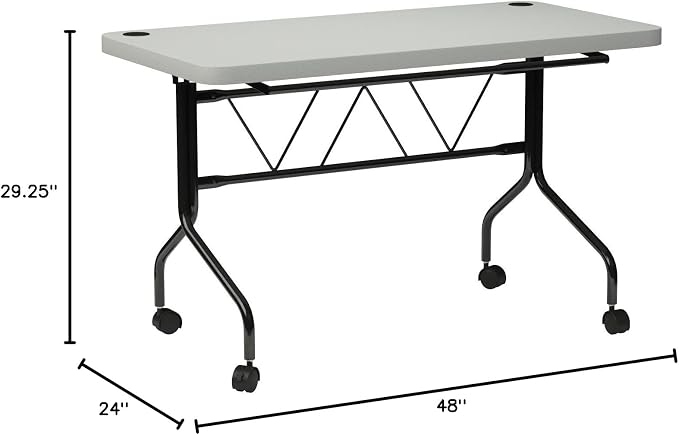 Office Star Resin Multipurpose Flip Training Table with Locking Casters for Home or Office, 4 Feet Light Gray