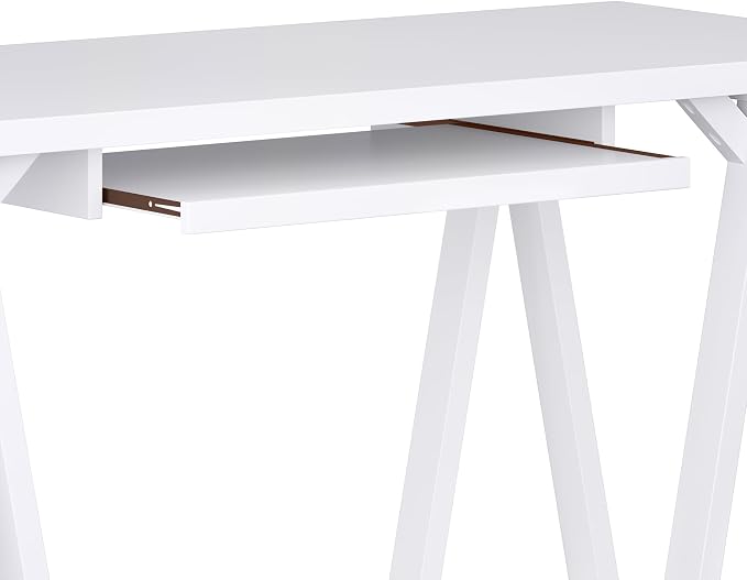 SIMPLIHOME Sawhorse Desk - 60 Inch Wide Solid Wood Writing Desk in White, Modern Industrial Home Office Computer Table for Workspace or Study with Sturdy Sawhorse Base and Integrated Keyboard Tray