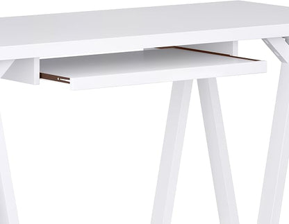 SIMPLIHOME Sawhorse Desk - 60 Inch Wide Solid Wood Writing Desk in White, Modern Industrial Home Office Computer Table for Workspace or Study with Sturdy Sawhorse Base and Integrated Keyboard Tray
