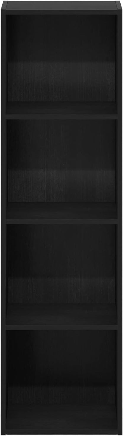 Furinno PASIR Book Shelf, 4-Tier Modern Bookshelf, Open Shelves Bookcase 9 x 12 x 42, Easy Assembly, for Living Room, Bedroom, Home Office, Blackwood