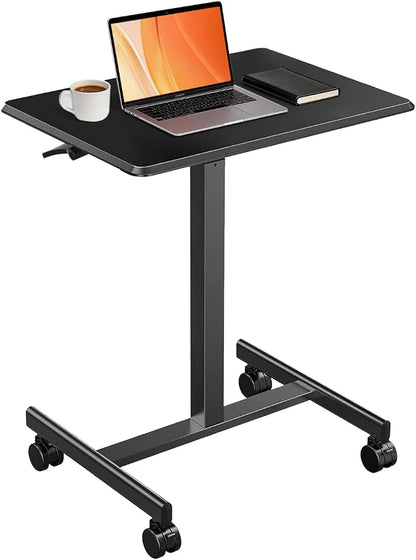 Adjustable Mobile Standing Desk, Rolling Sit-Stand Laptop Desk with Locking Wheels, Compact Portable Computer Table for Home Office or Dorm, Black