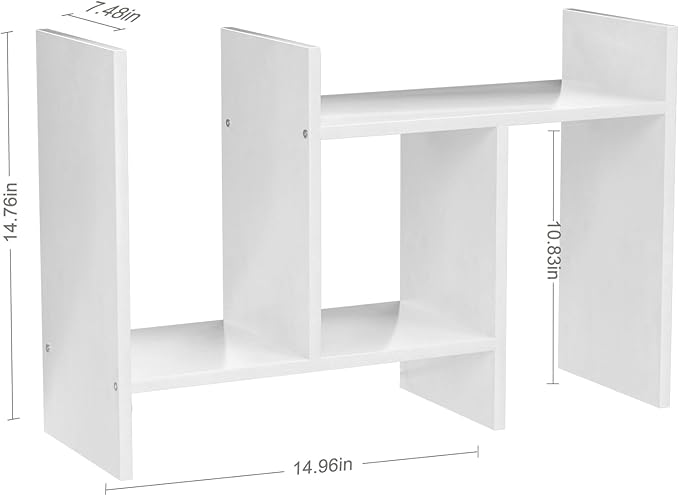 Desk Shelves Wood Desktop Orgnizer Shelf. Office Organization for Top of Desk Organizers and Accessories Bookshelf Shelving,Adjustable Tier H-Shape Mini Bookcase(White)