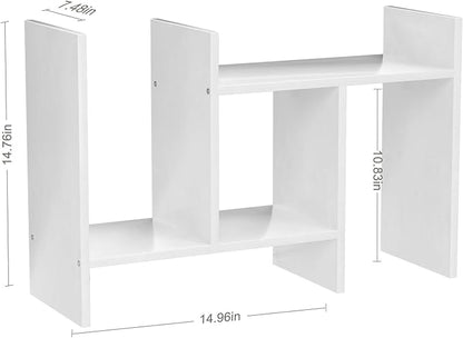 Desk Shelves Wood Desktop Orgnizer Shelf. Office Organization for Top of Desk Organizers and Accessories Bookshelf Shelving,Adjustable Tier H-Shape Mini Bookcase(White)
