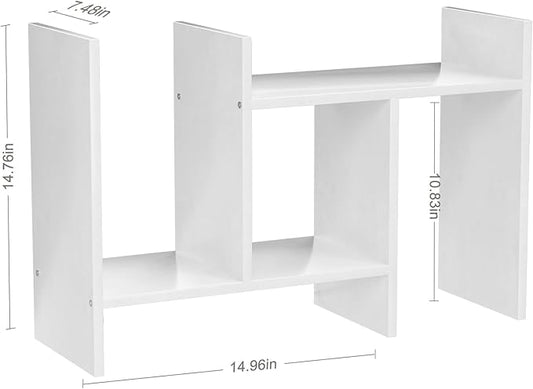 Desk Shelves Wood Desktop Orgnizer Shelf. Office Organization for Top of Desk Organizers and Accessories Bookshelf Shelving,Adjustable Tier H-Shape Mini Bookcase(White)