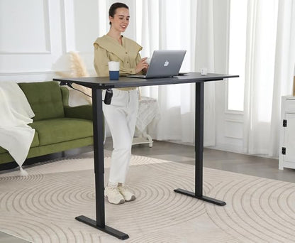 Standing Desk Adjustable Height, Electric Height Adjustable Table, 55'' X 24'' Stand Up Desk with Double Hooks and Wheels, 27''-45'' Lifting Range Sit Stand Home Office Desk(Black)