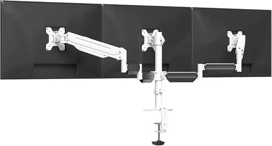 suptek Triple Monitor Mount for Most 17 to 32 inch Screens,Gas Springs Adjustment Triple Monitor Desk Mount Stand with Clamp & Grommet Kit,White(MDX003W)