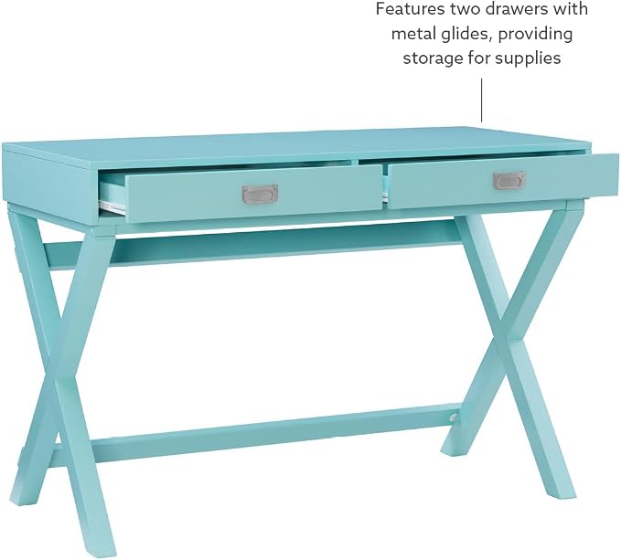 Linon Home Décor Jaycee Blue Writing Desk, 20"D x 44"W x 30"H, Blue
