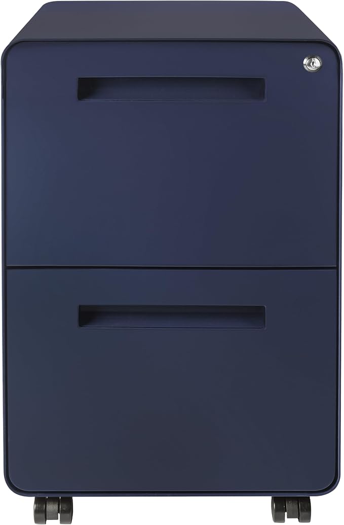 Laura Davidson Furniture Stockpile 2 Drawer Mobile File Cabinet with Lock - Under Desk Metal Filing Cabinet, Legal/Letter File Folders, Wheels and Stationary Feet, Pre-Assembled, Navy Blue