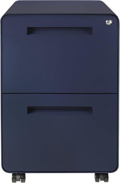 Laura Davidson Furniture Stockpile 2 Drawer Mobile File Cabinet with Lock - Under Desk Metal Filing Cabinet, Legal/Letter File Folders, Wheels and Stationary Feet, Pre-Assembled, Navy Blue
