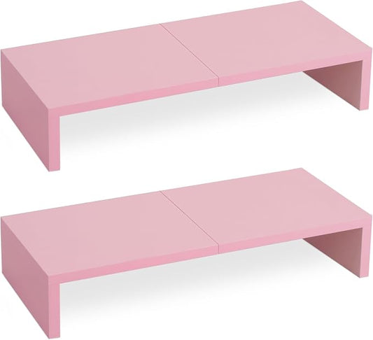 TEAMIX 2 Pack Pink Monitor Riser-20L inch, Cute Monitor Stand for Desk, Wood Sturdy TV/Screen/PC/Printer/Laptop Riser, Computer Shelf with Storage Desktop Organizer for Home Office