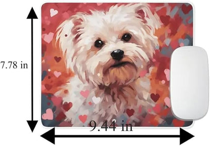 Maltese Mouse Pad Dog with Red Hearts Pattern Non-Slip Rubber Mouse Pad Puppy in Love Mouse Pad for Home Office Work Desk Computer Desktop Laptop for Dog Lovers