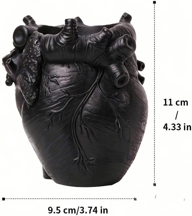 Heart-Shaped Pen Holder, 4.3" x 3.74" Human Heart Organ Shape Pen Holder, Gothic Makeup Brush Holder, 3D Realistic Hearts Anatomy Model for Makeup Brushes Pens,Desk Accessories (Black)