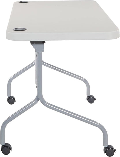 Office Star Resin Multipurpose Flip Training Table with Locking Casters for Home or Office, 4 Feet Light Gray