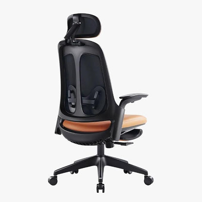 Sunaofe Boss Pro Leather Ergonomic Office Chair with Footrest - Executive Chair, 4D Armrests, Adaptive Lumbar, 125° Recline, 300lb Capacity, 5-Year Warranty Black Frame/Brown
