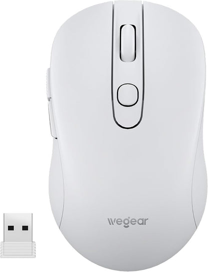 wegear USB Wireless Mouse for Laptop PC Mac, 2.4GHz Cordless Mouse with 6 Buttons, 5-Level Adjustable 4000 DPI, Ergonomic Portable Optical Computer Mice, 24-Month Battery Life -White