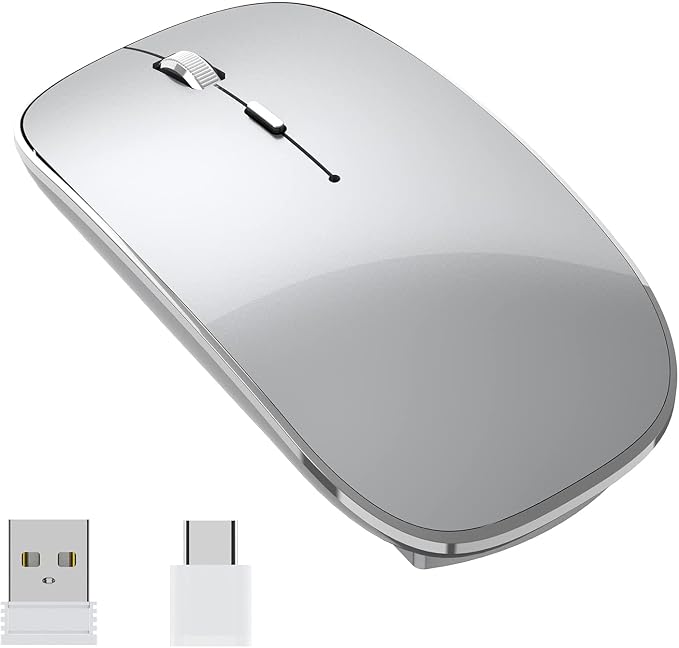 Halpilt Wireless Mouse Chargeable Portable Silent USB and Type-C Dual Mode Wireless Mouse 3 Adjustable DPI for Laptop, Mac, Android, PC (Q23S Grey)