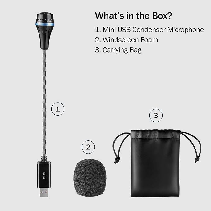 Mini USB Microphone for Laptop and Desktop Computer, with Gooseneck & Universal USB Sound Card, Compatible with PC and Mac, Plug & Play, Ideal Condenser Mic for Remote Work, Online Class | Universal USB Sound Card, Plug & Play, Flexible Gooseneck, Idea...