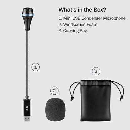 Mini USB Microphone for Laptop and Desktop Computer, with Gooseneck & Universal USB Sound Card, Compatible with PC and Mac, Plug & Play, Ideal Condenser Mic for Remote Work, Online Class | Universal USB Sound Card, Plug & Play, Flexible Gooseneck, Idea...