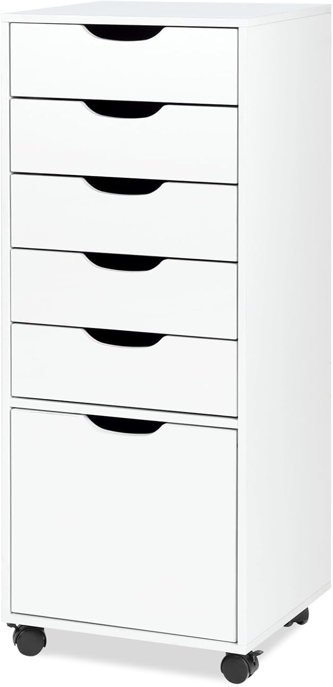 TUSY Mobile File Cabinet, 5-Drawer Storage Cabinet, Vertical Rolling Storage Organizer Chest with Wheels & Anti-Tip Kit, for Home Office, Craft Room, Bedroom, White