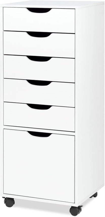 TUSY Mobile File Cabinet, 5-Drawer Storage Cabinet, Vertical Rolling Storage Organizer Chest with Wheels & Anti-Tip Kit, for Home Office, Craft Room, Bedroom, White