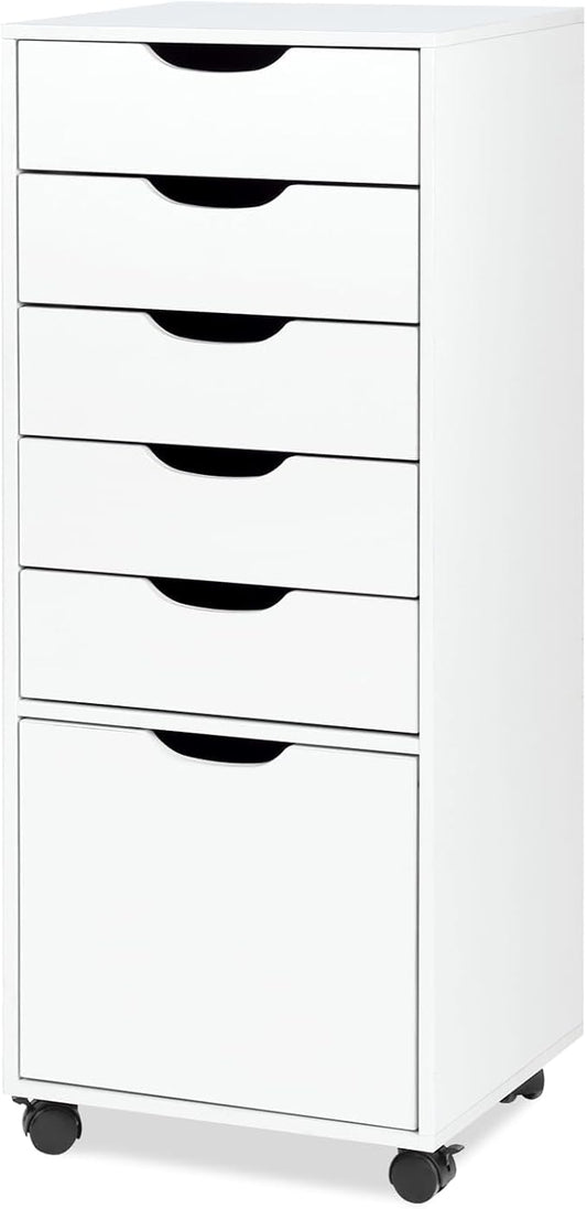 TUSY Mobile File Cabinet, 5-Drawer Storage Cabinet, Vertical Rolling Storage Organizer Chest with Wheels & Anti-Tip Kit, for Home Office, Craft Room, Bedroom, White
