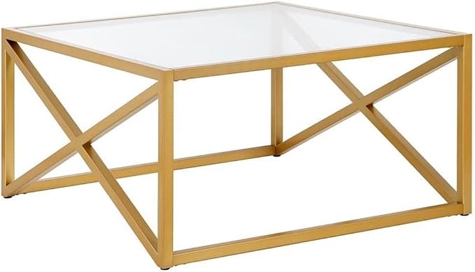 Calix 32'' Wide Square Coffee Table in Brass