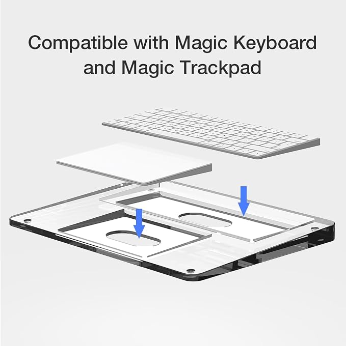 Transparent Stand and Touchpad Tray Pad Compatible with Apple Magic Keyboard 2/3/Trackpad, Comfortable to Relieve Wrist Pain Hand Rest（Don't Included Apple Keyboard & Trackpad (Acrylic)
