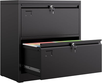 Aobabo 2 Drawer Lateral File Cabinet with 2 Independent Locks, Metal Filing Storage for Home Office, 15.75" D x 28.82" W x 30.24" H,Black,Assembly Required